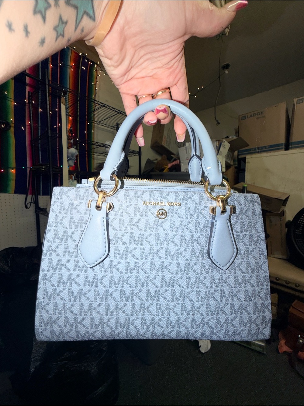Michael Kors Powder Blue MK Logo Top-Handle Satchel